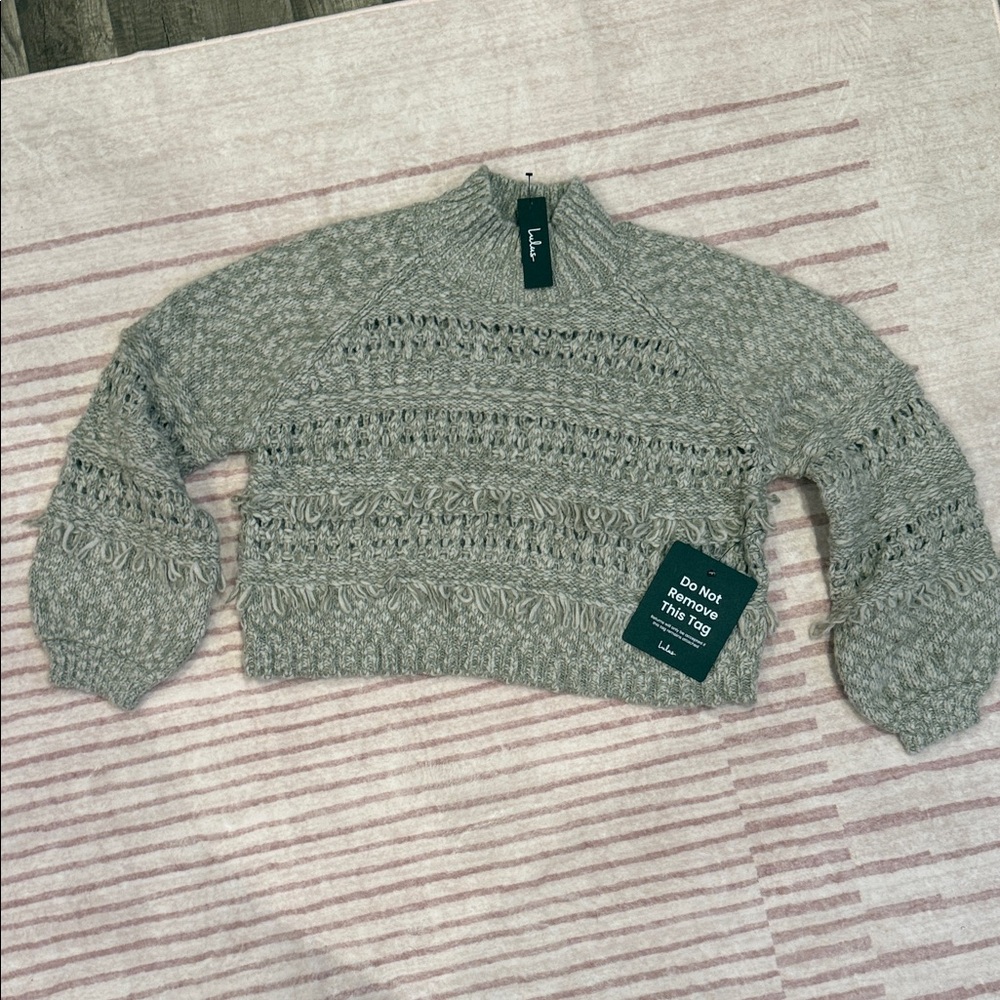 Lulu's Gray Cropped Cowl Neck Knit Sweater
